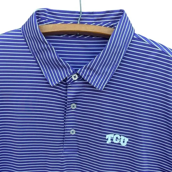 Southern Tide TCU Men's PURPLE WHITE Striped Polo Shirt Big and Tall SZ XXL - Picture 2 of 10